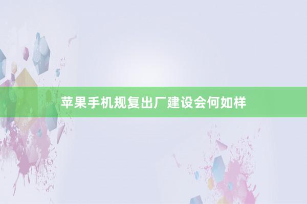 苹果手机规复出厂建设会何如样